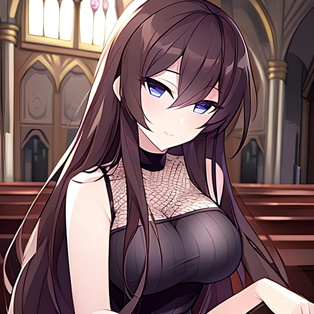 brunette messy hair fishnet church woman long hair 