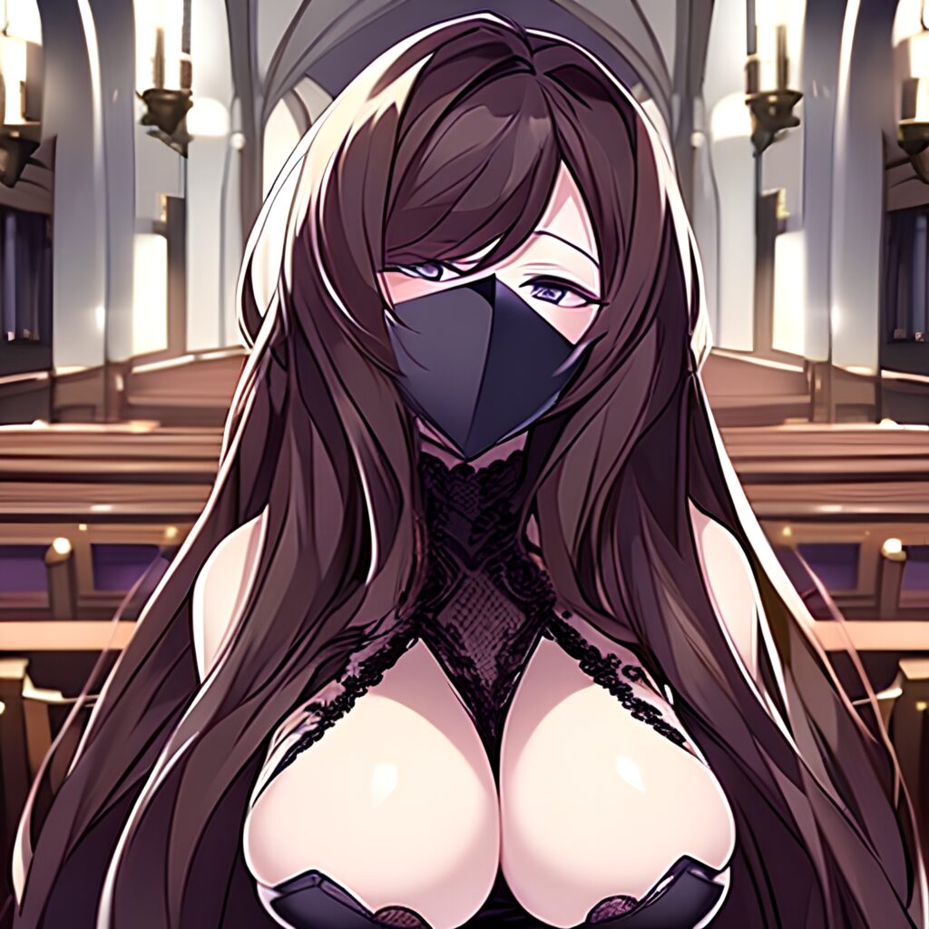 brunette messy hair fishnet church woman long hair 