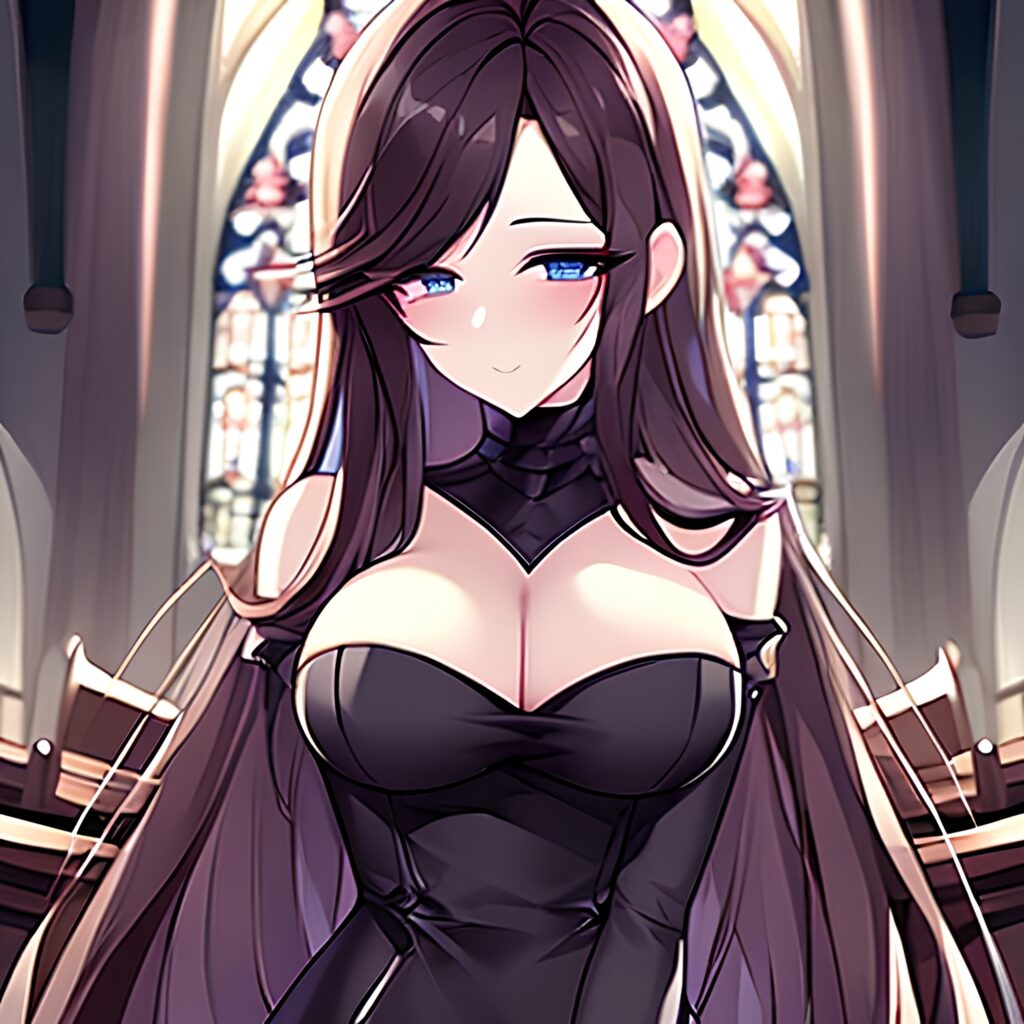 brunette messy hair fishnet church woman long hair 