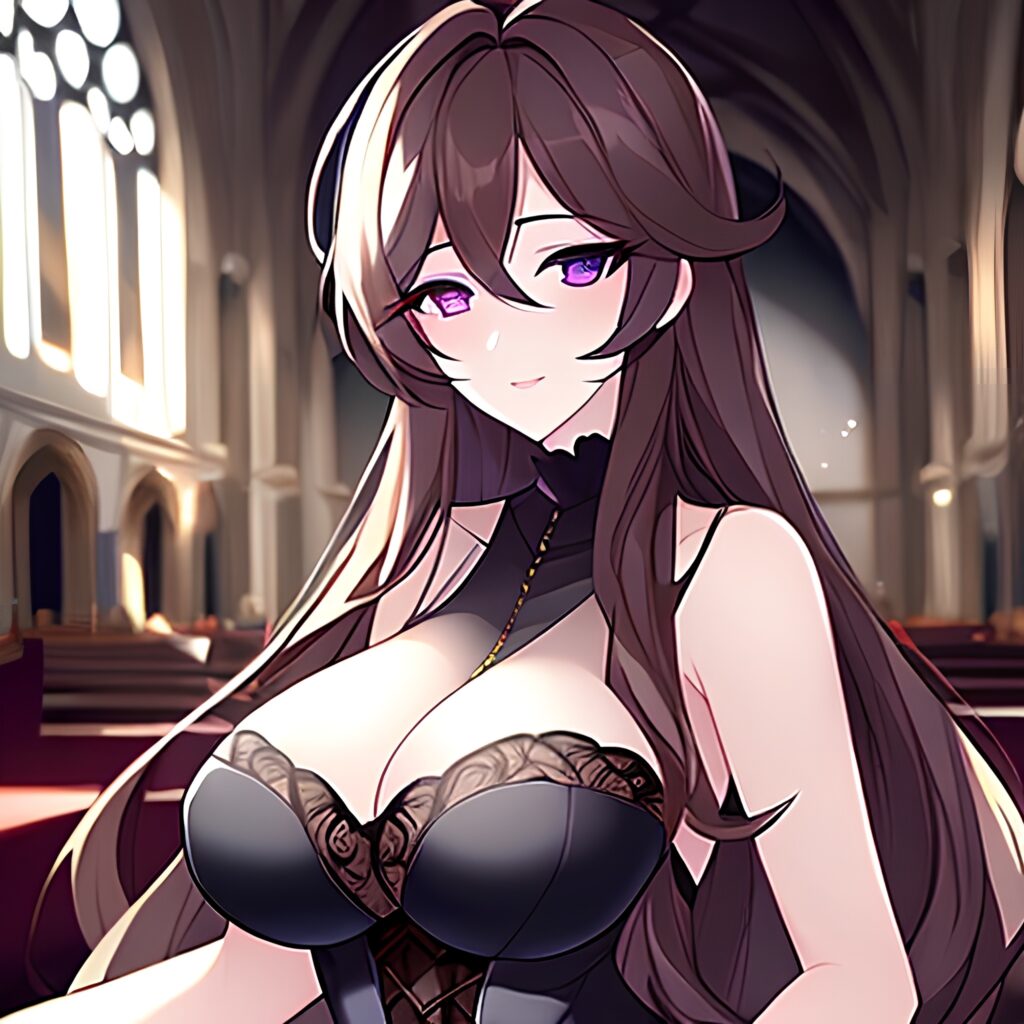 brunette messy hair fishnet church woman long hair 