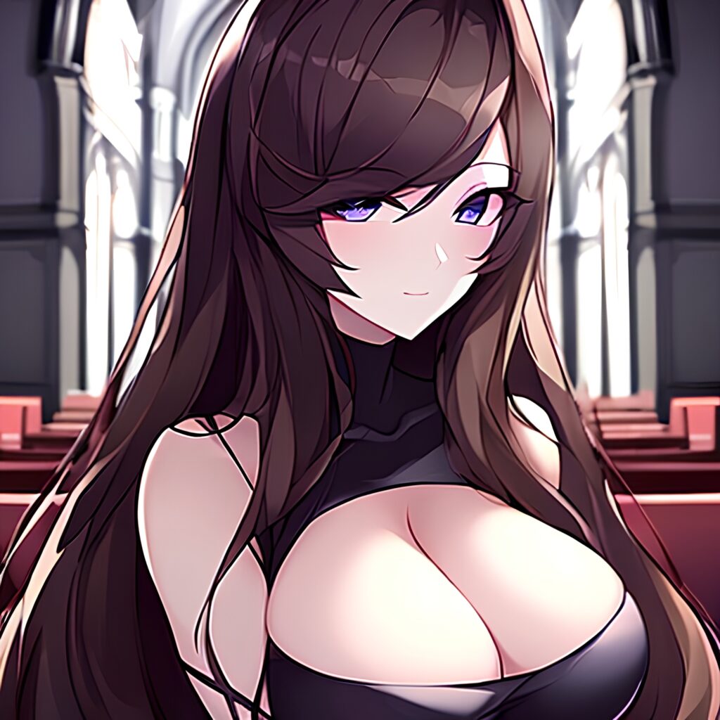 brunette messy hair fishnet long hair woman church 