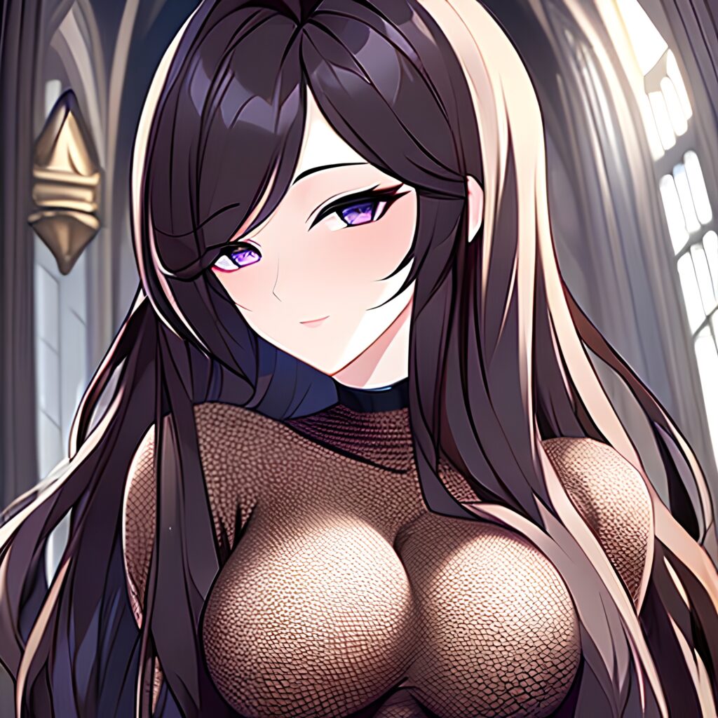 brunette messy hair fishnet long hair woman church 