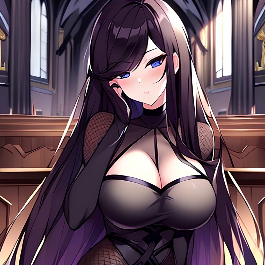 brunette messy hair fishnet woman church long hair 