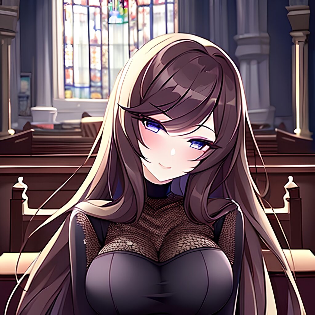 brunette messy hair fishnet woman church long hair 