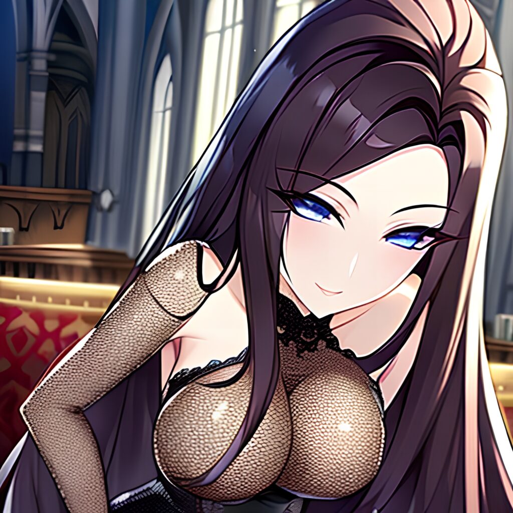 brunette messy hair fishnet woman church long hair 