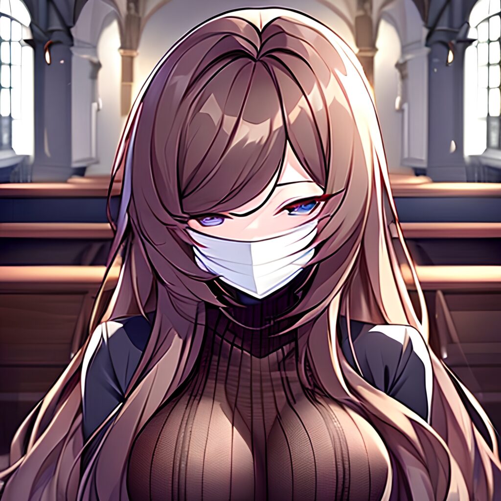 brunette messy hair fishnet woman church long hair