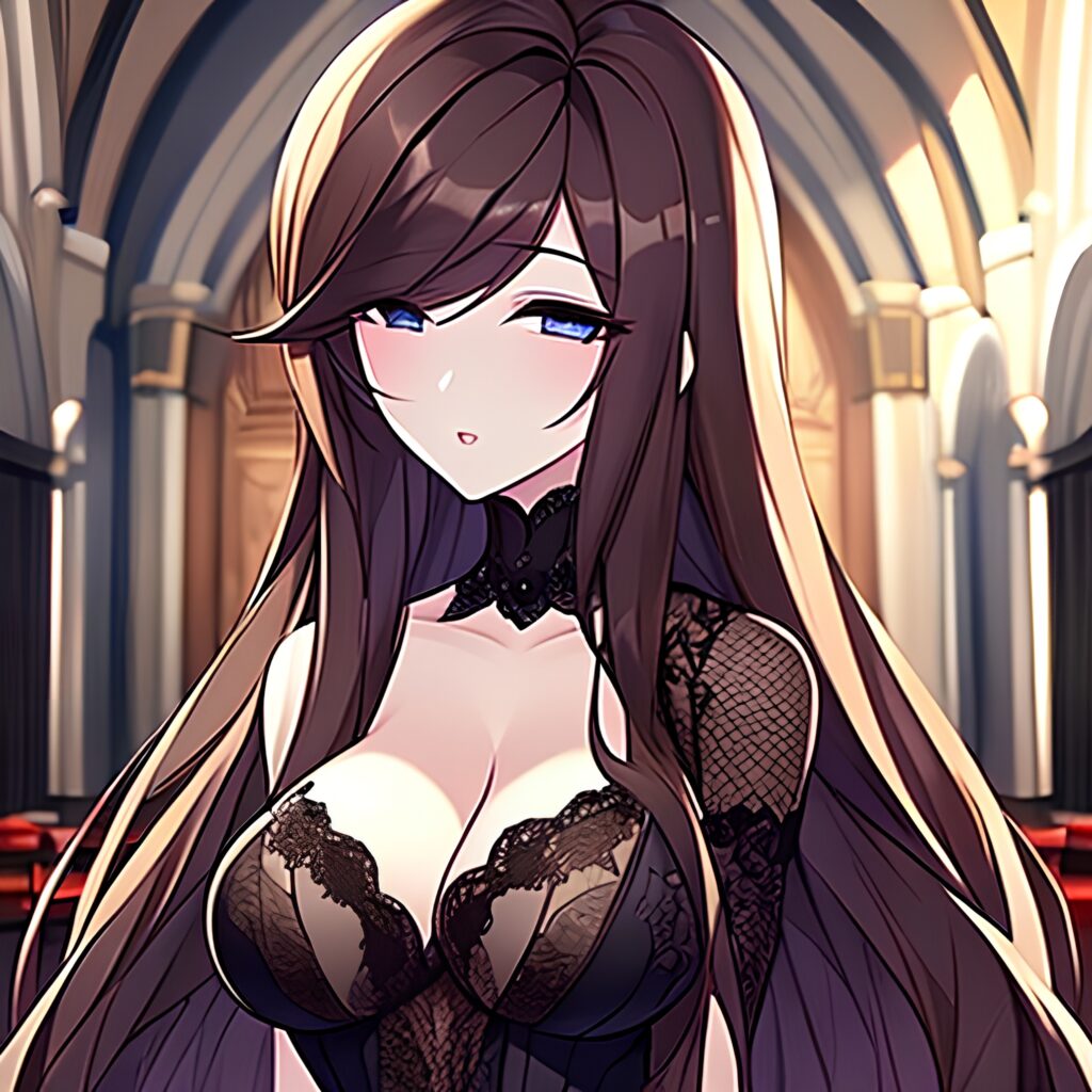 brunette messy hair fishnet woman long hair church 