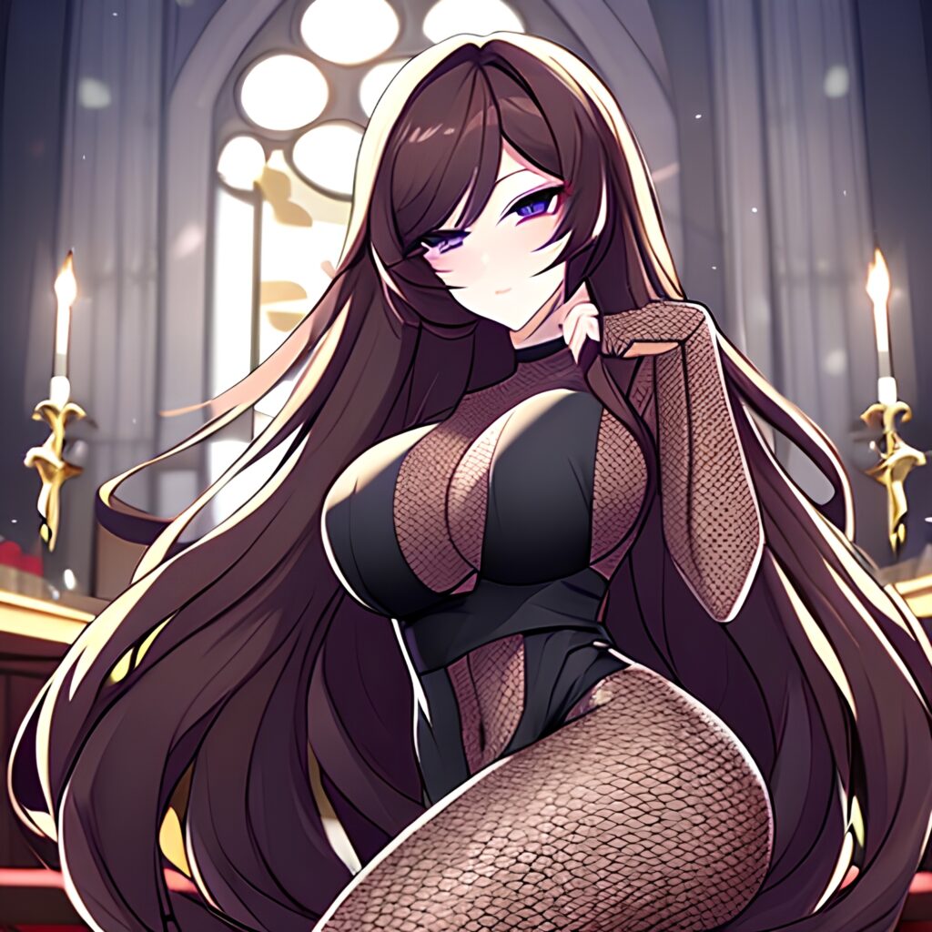 brunette messy hair fishnet woman long hair church 