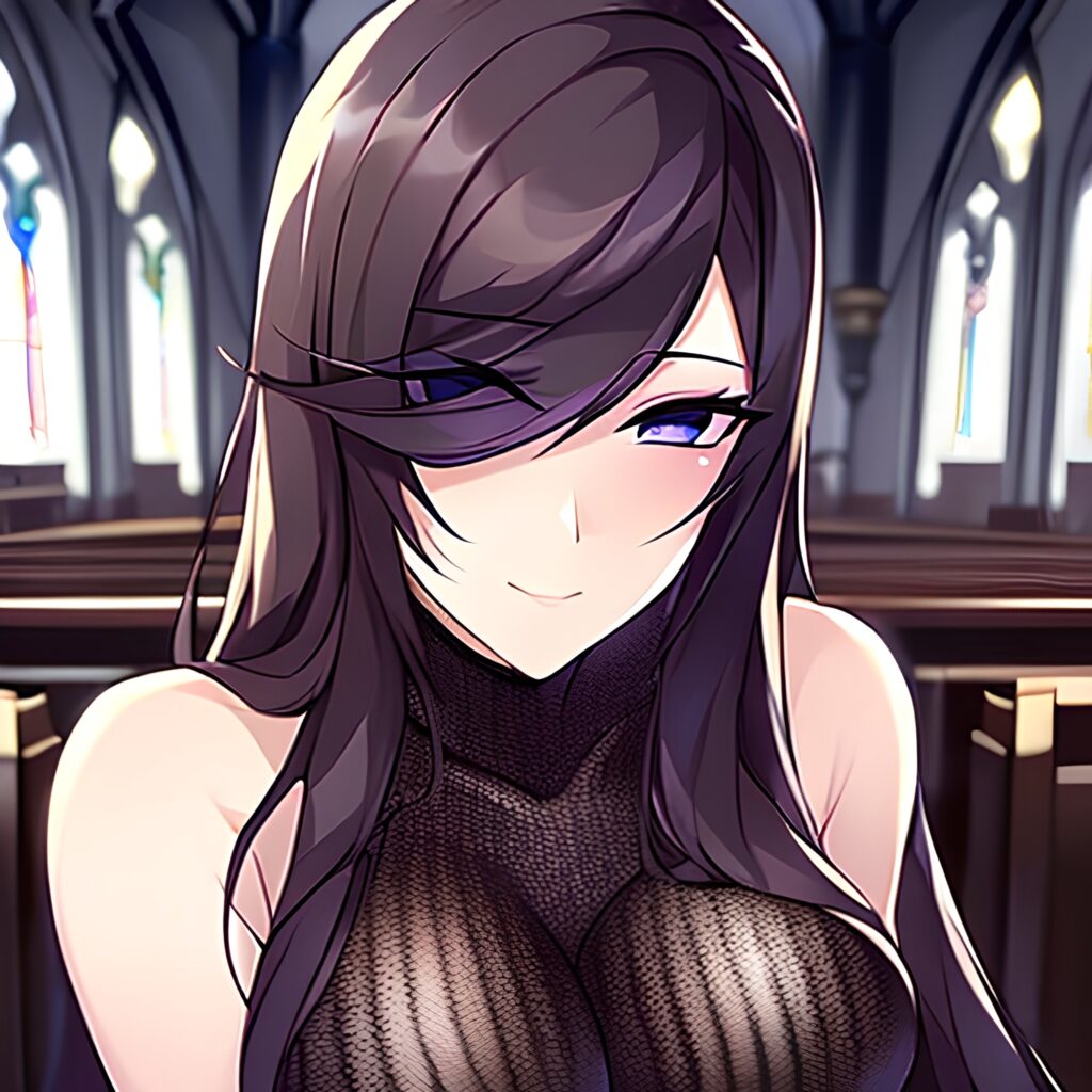 brunette messy hair fishnet woman long hair church 