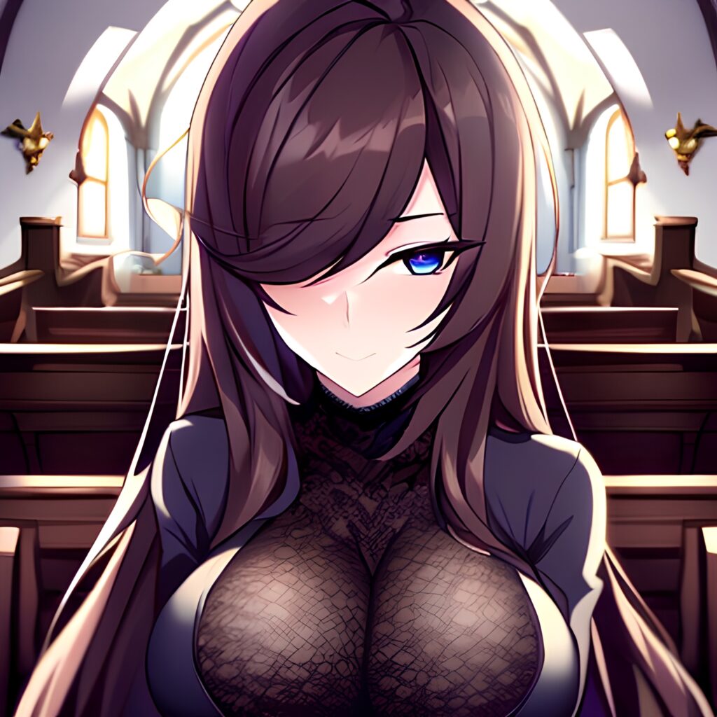 brunette messy hair fishnet woman long hair church 