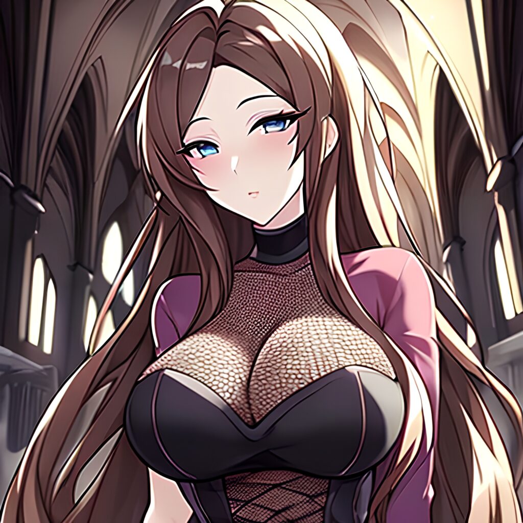 brunette messy hair long hair church fishnet woman 