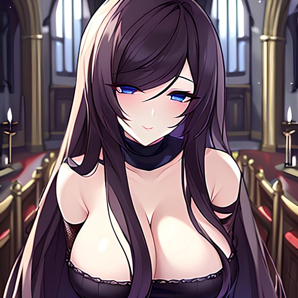 brunette messy hair long hair church woman fishnet 