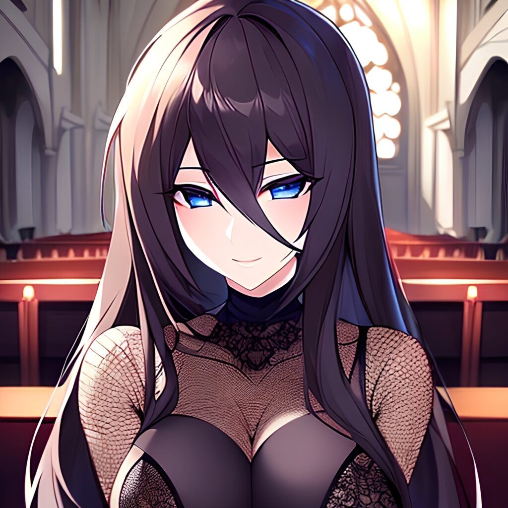 brunette messy hair long hair fishnet woman church 