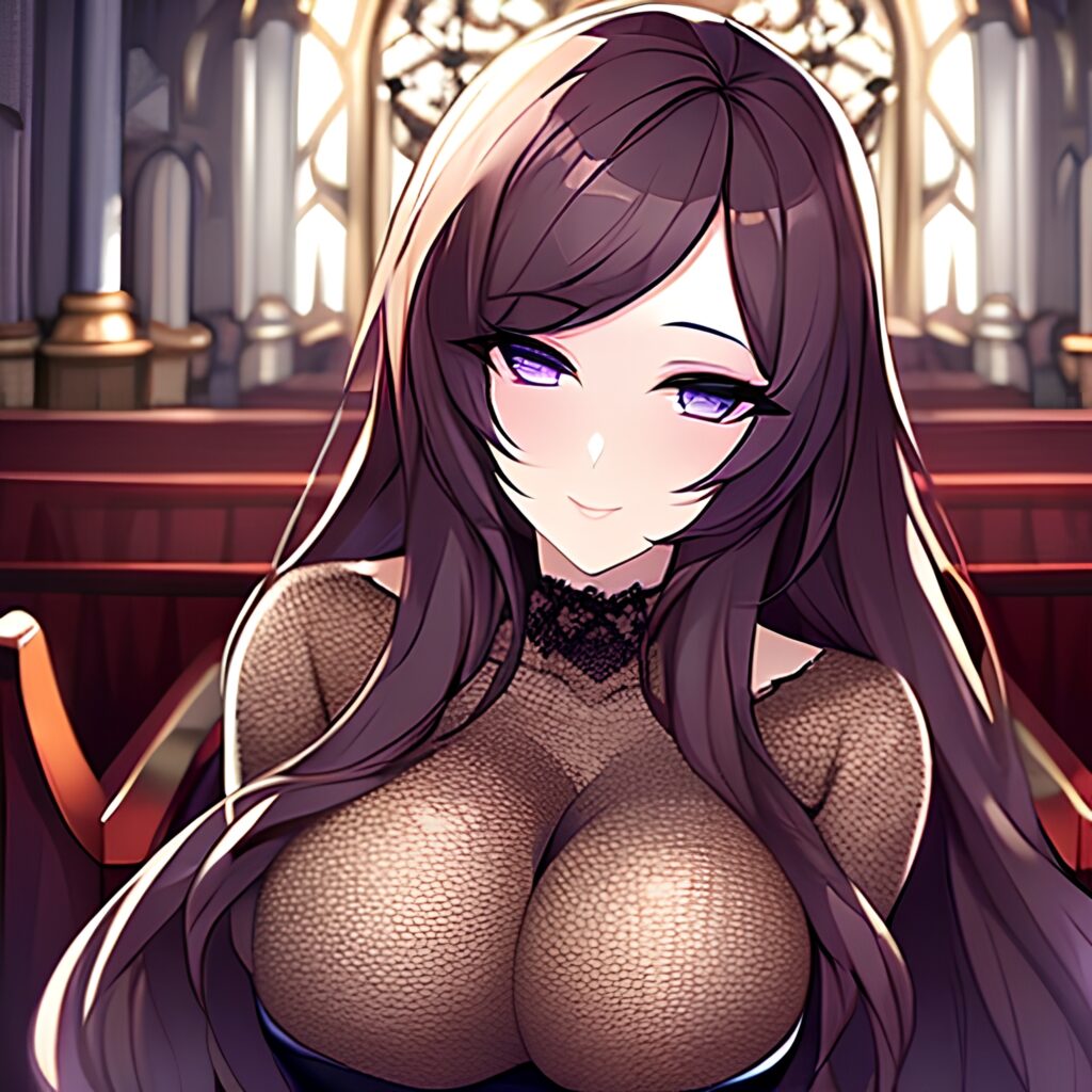 brunette messy hair long hair fishnet woman church