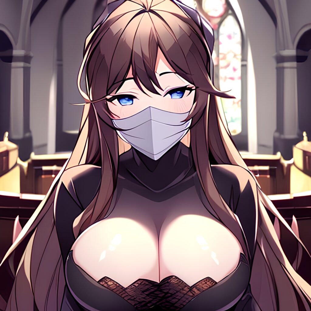 brunette messy hair long hair woman church fishnet 