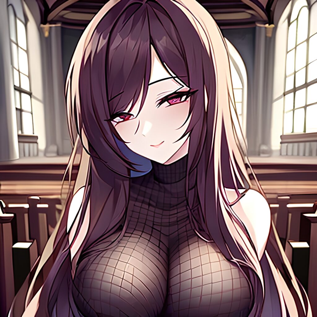 brunette messy hair woman church fishnet long hair 