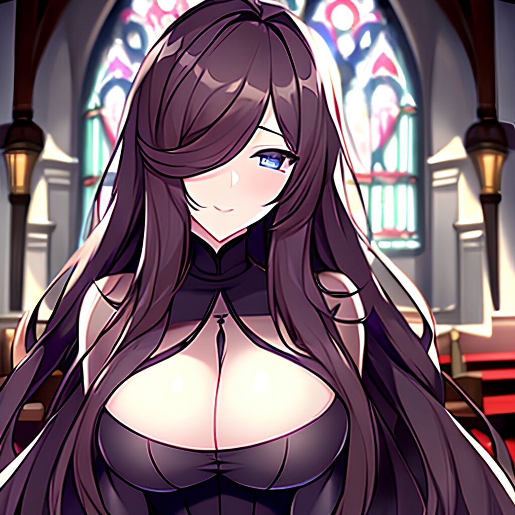 brunette messy hair woman church fishnet long hair 