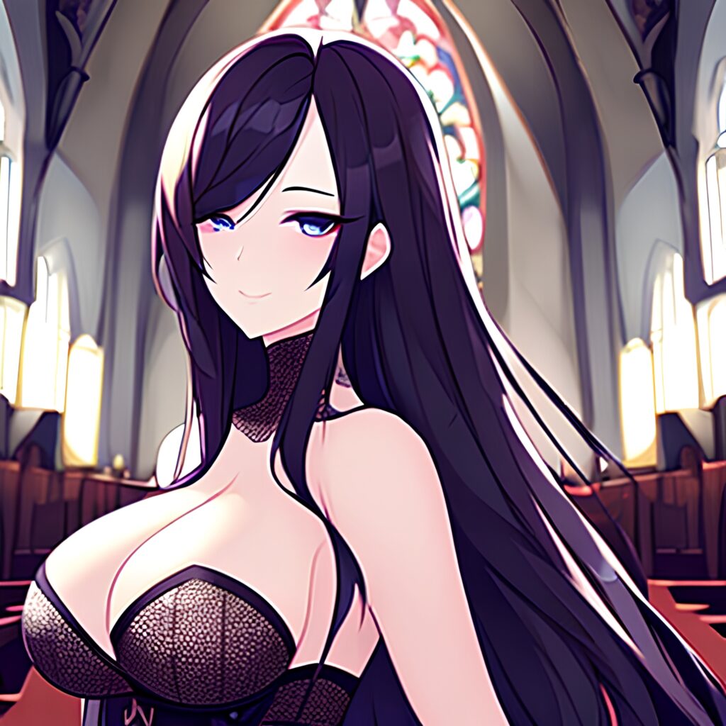 brunette messy hair woman church fishnet long hair 