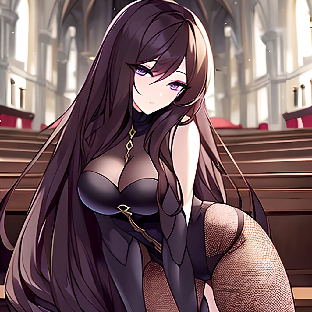 brunette messy hair woman church long hair fishnet 