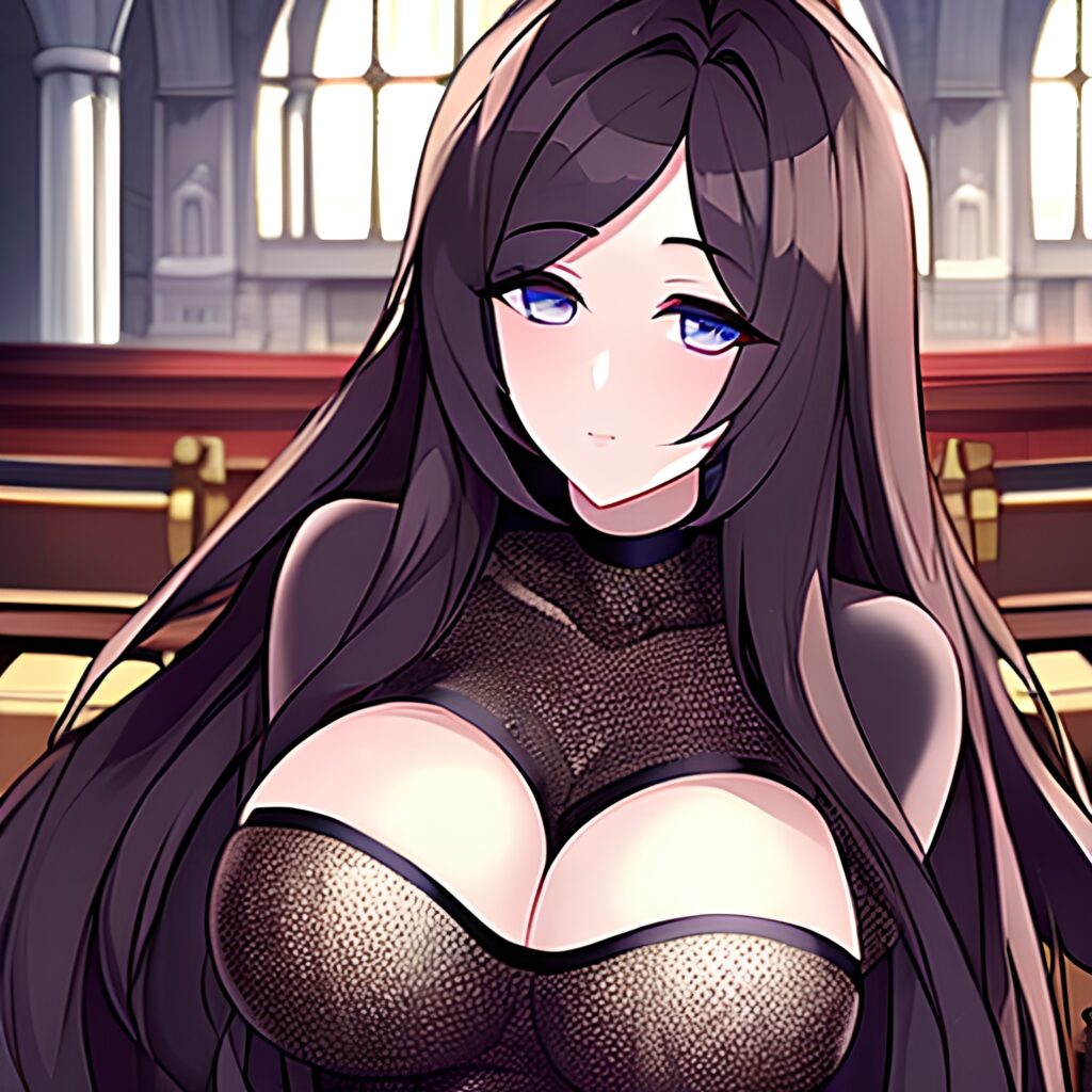 brunette messy hair woman church long hair fishnet 