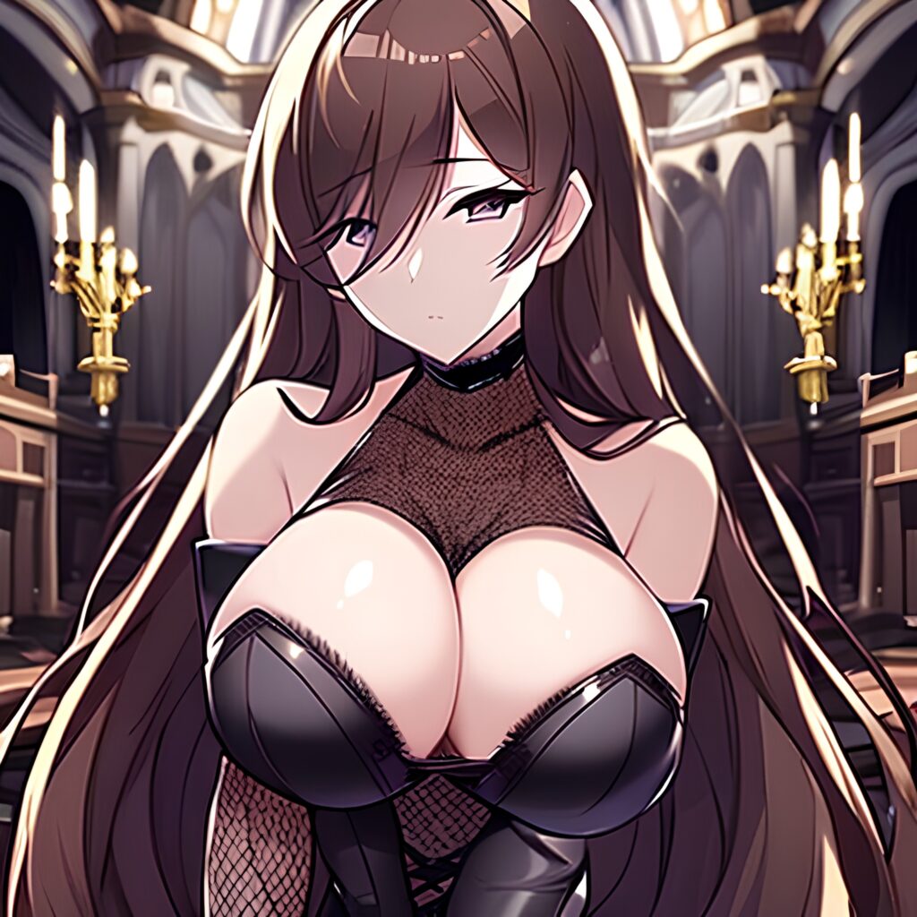 brunette messy hair woman church long hair fishnet 