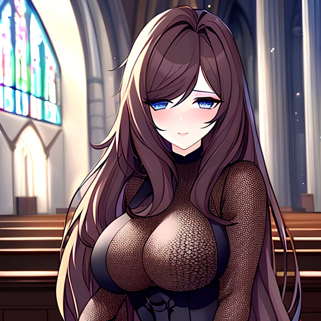 brunette messy hair woman fishnet church long hair 