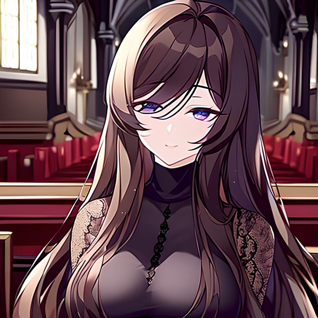 brunette messy hair woman fishnet church long hair 