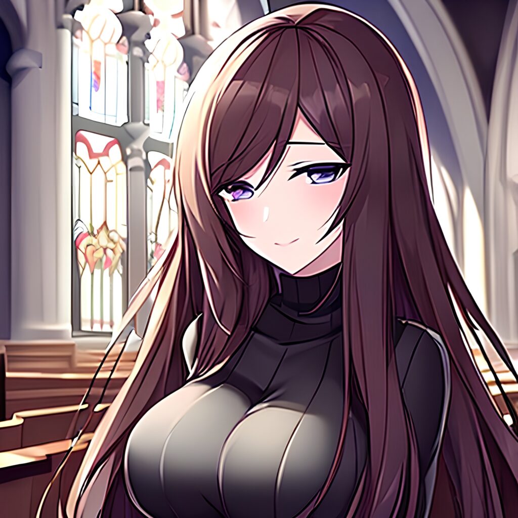 brunette messy hair woman fishnet church long hair 