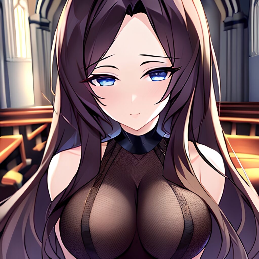 brunette messy hair woman fishnet church long hair 