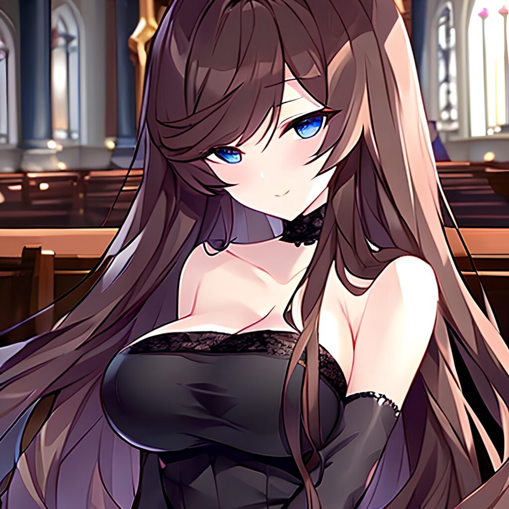 brunette messy hair woman long hair church fishnet 