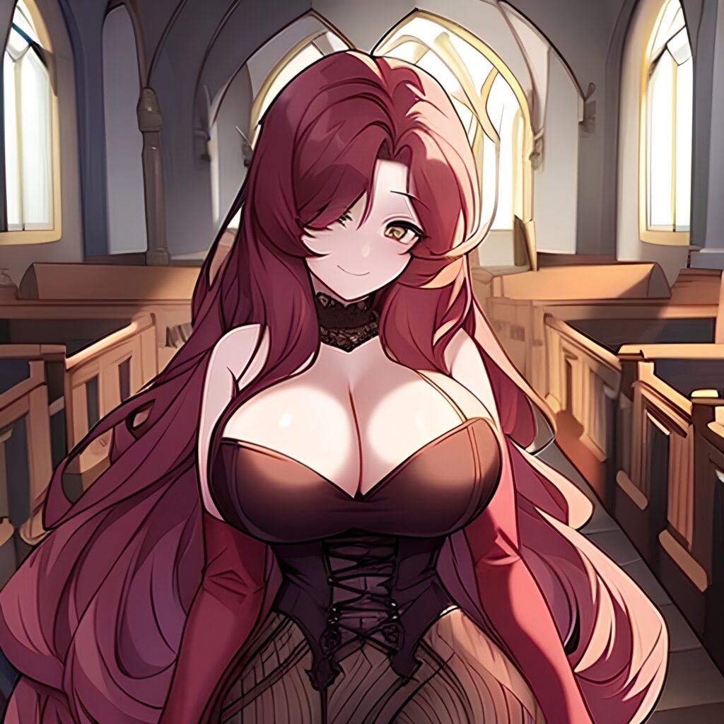 brunette messy hair woman long hair fishnet church 