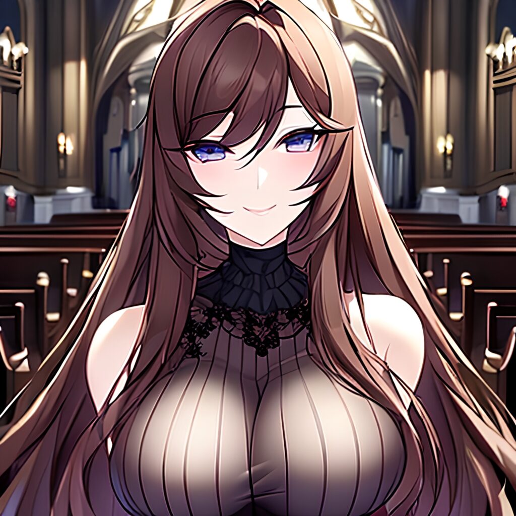 brunette messy hair woman long hair fishnet church 