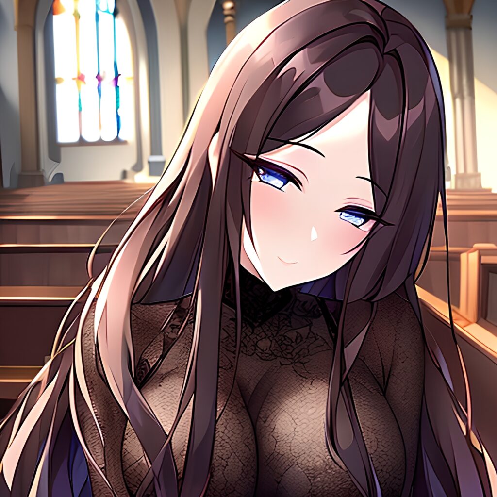 brunette woman church fishnet messy hair long hair 