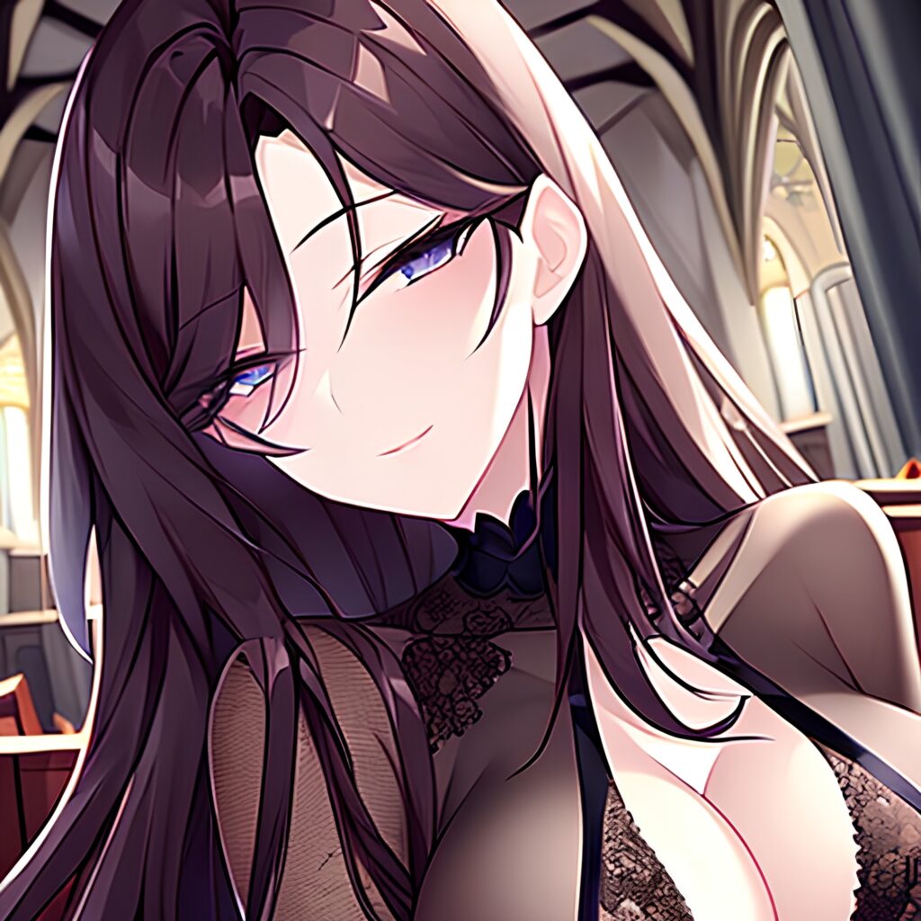 brunette woman church fishnet messy hair long hair