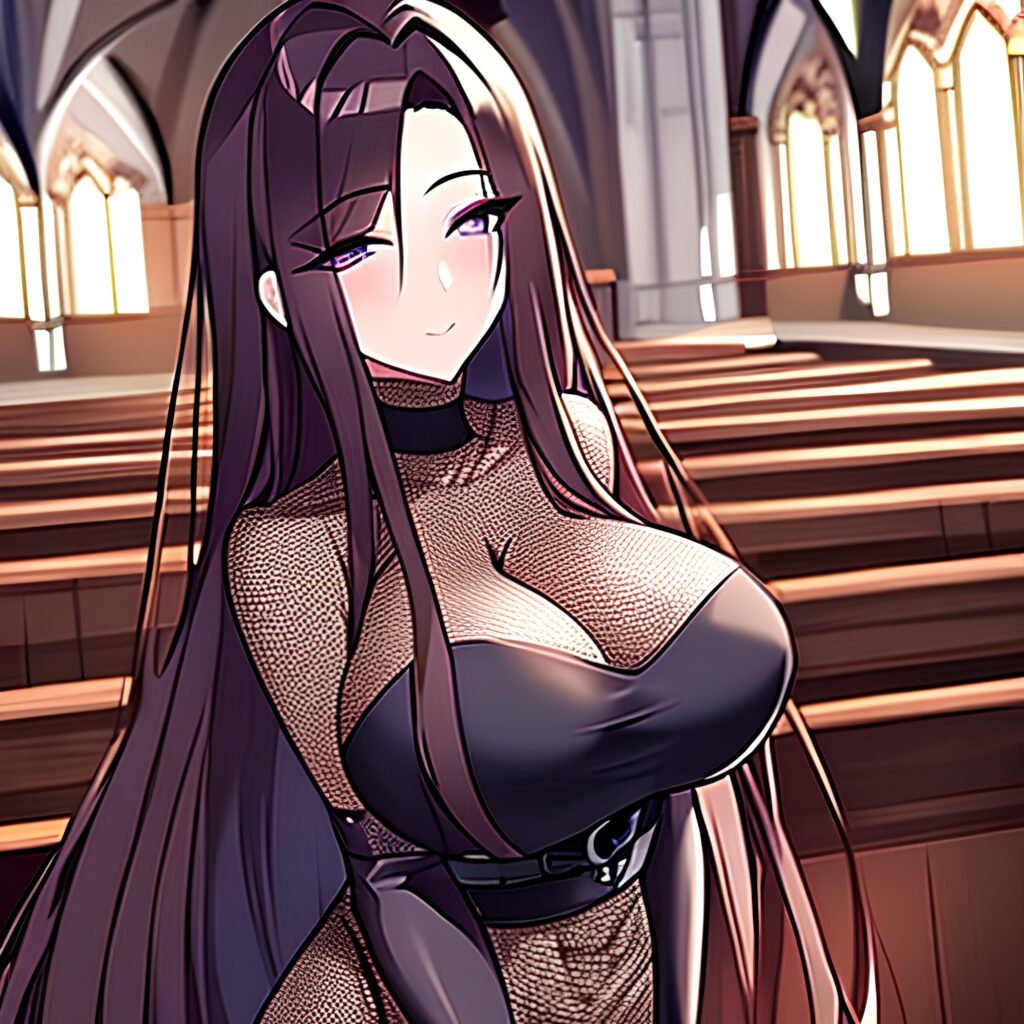 brunette woman church fishnet messy hair long hair 