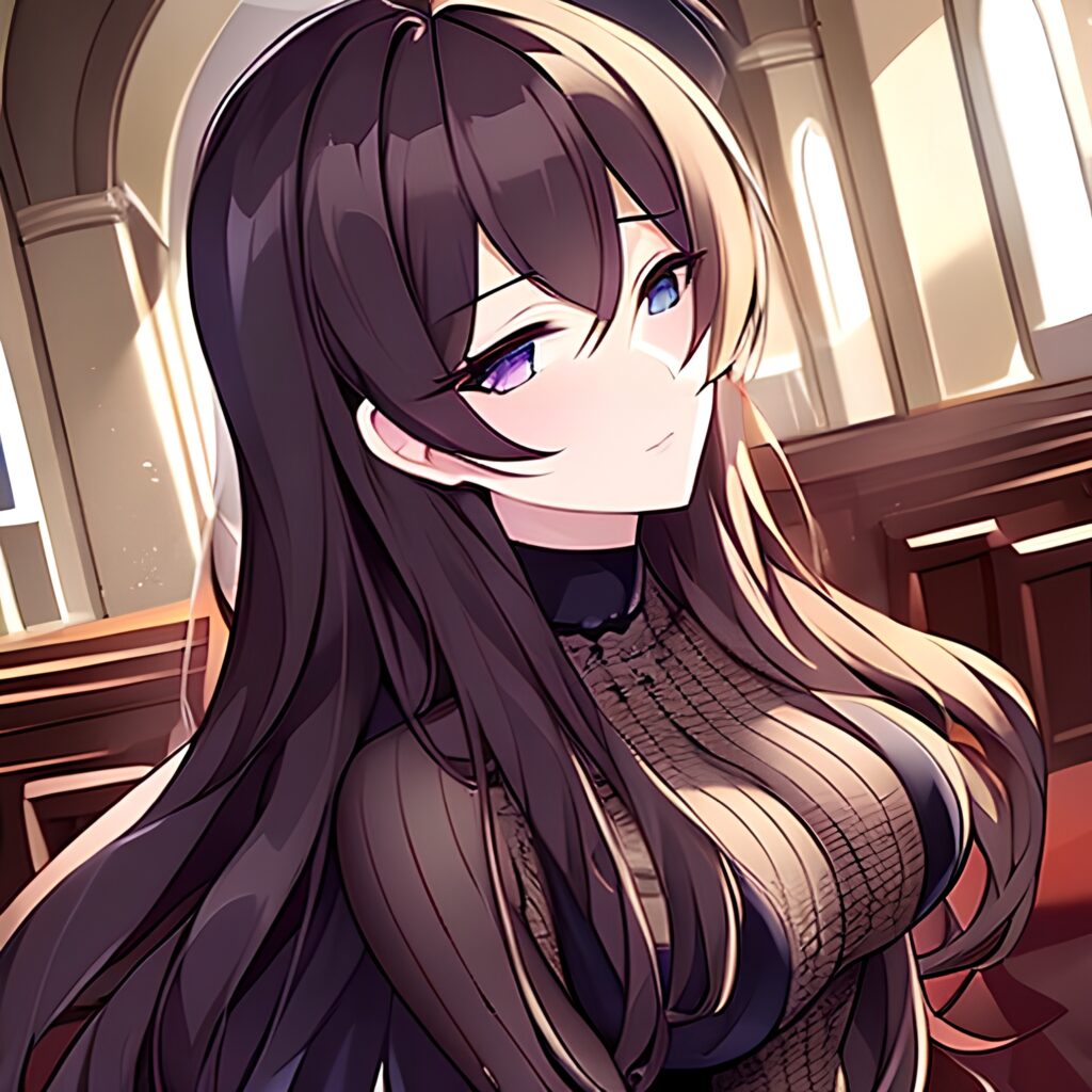 brunette woman church fishnet messy hair long hair 