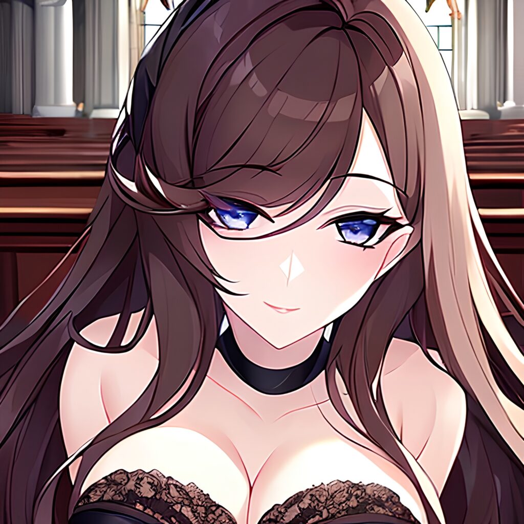 brunette woman church fishnet messy hair long hair 