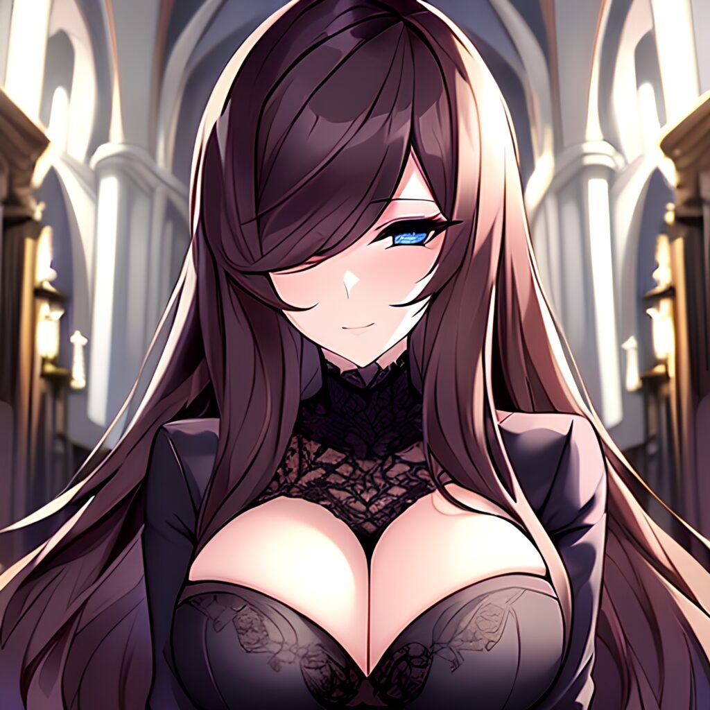 brunette woman church long hair fishnet messy hair 