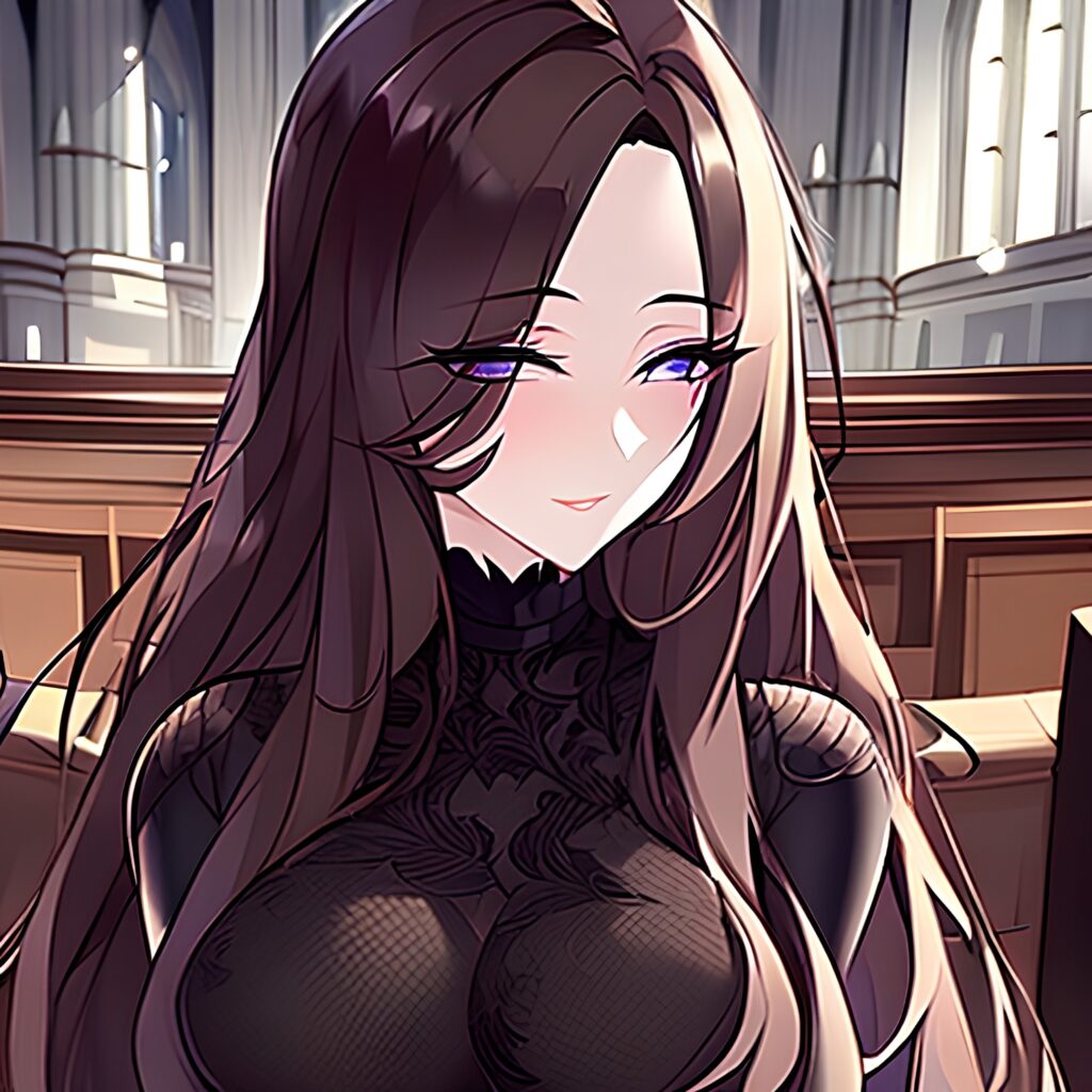 brunette woman church long hair fishnet messy hair 