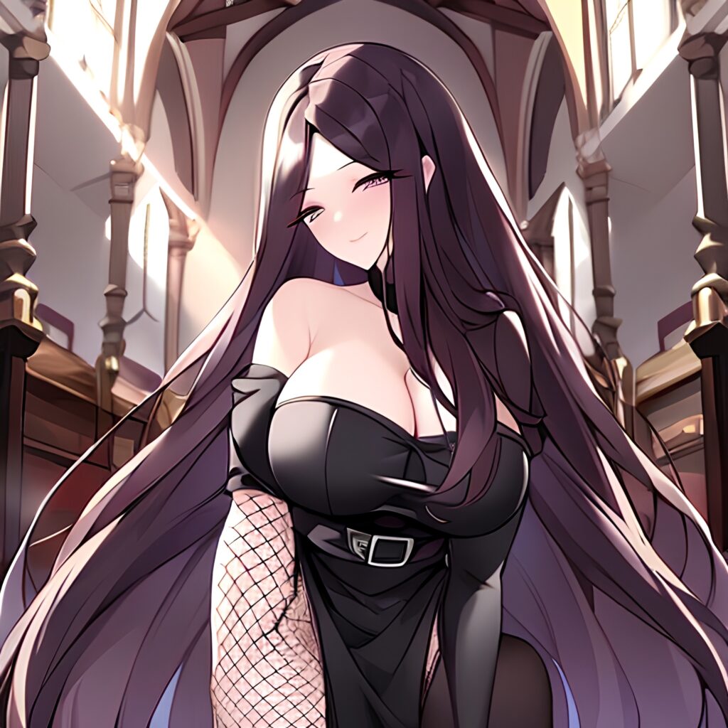 brunette woman fishnet church long hair messy hair 