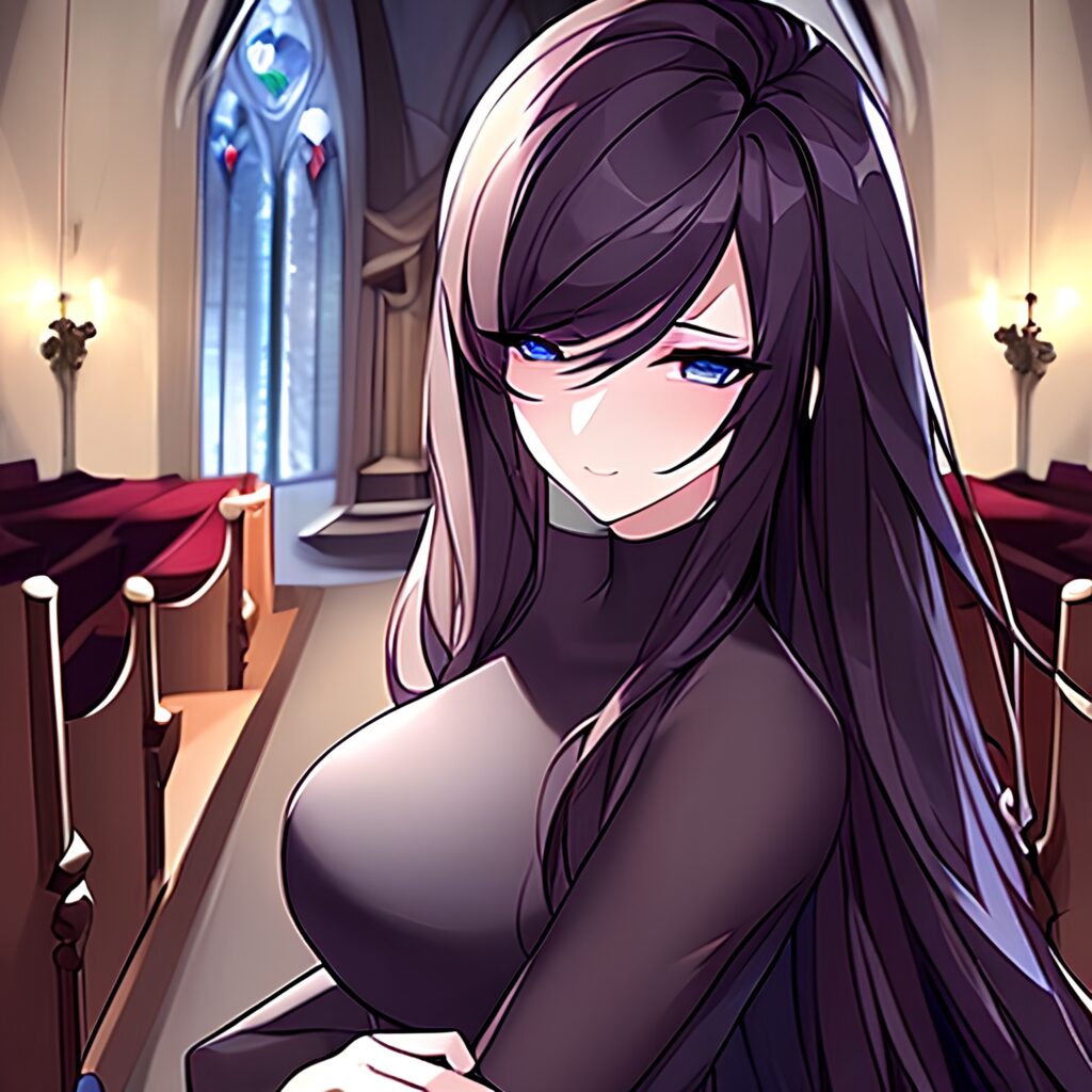 brunette woman fishnet church messy hair long hair 