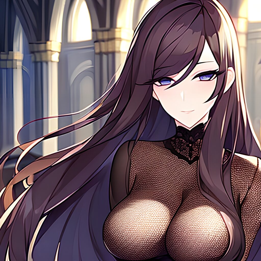 brunette woman fishnet long hair church messy hair 