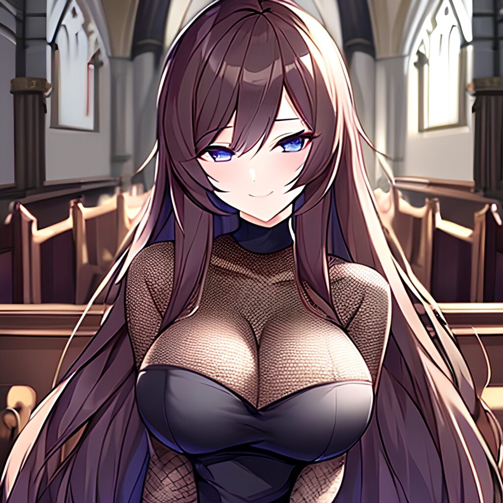 brunette woman fishnet messy hair church long hair 