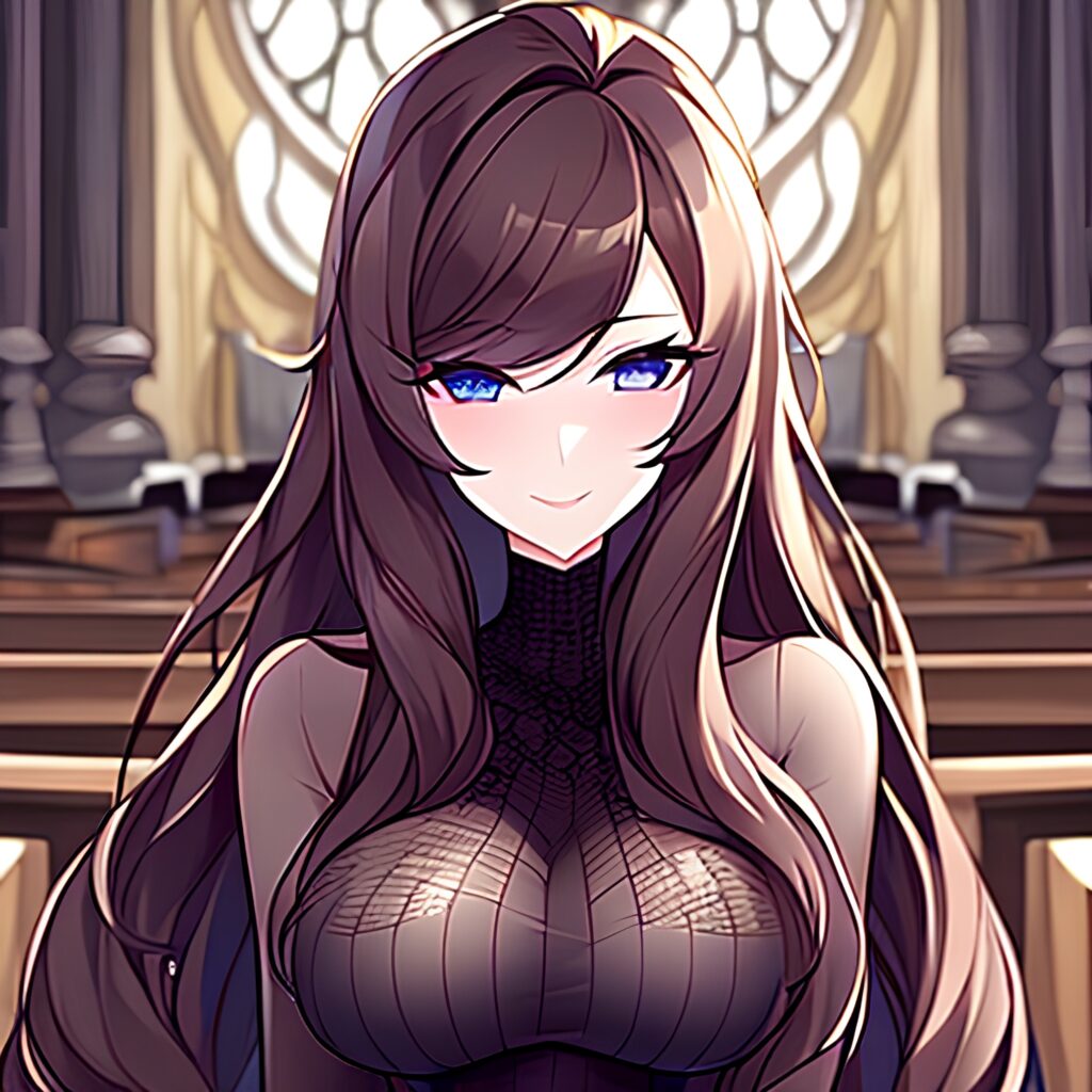 brunette woman fishnet messy hair church long hair 