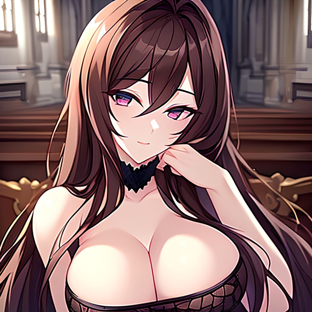 brunette woman fishnet messy hair church long hair 