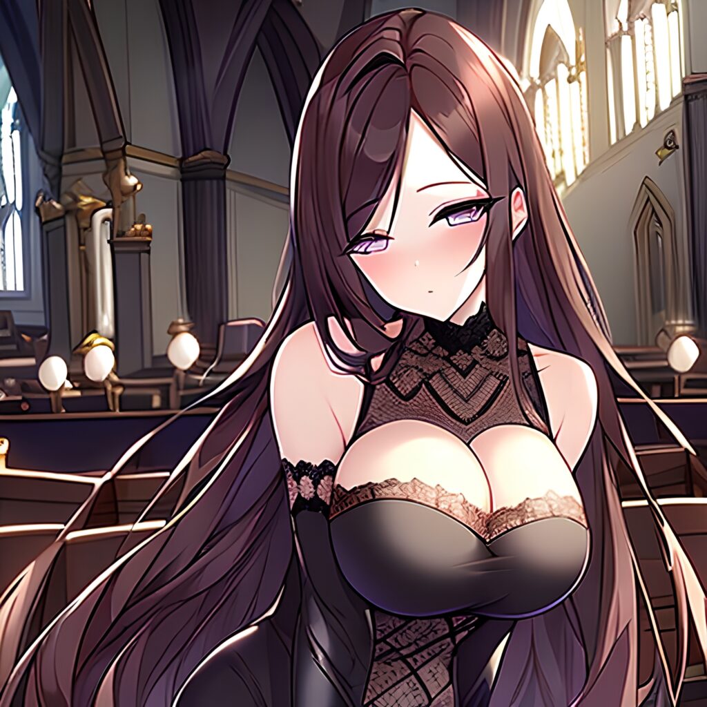 brunette woman fishnet messy hair church long hair 