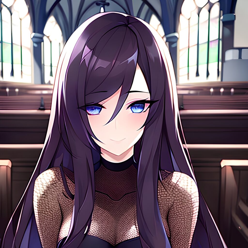 brunette woman long hair church fishnet messy hair 