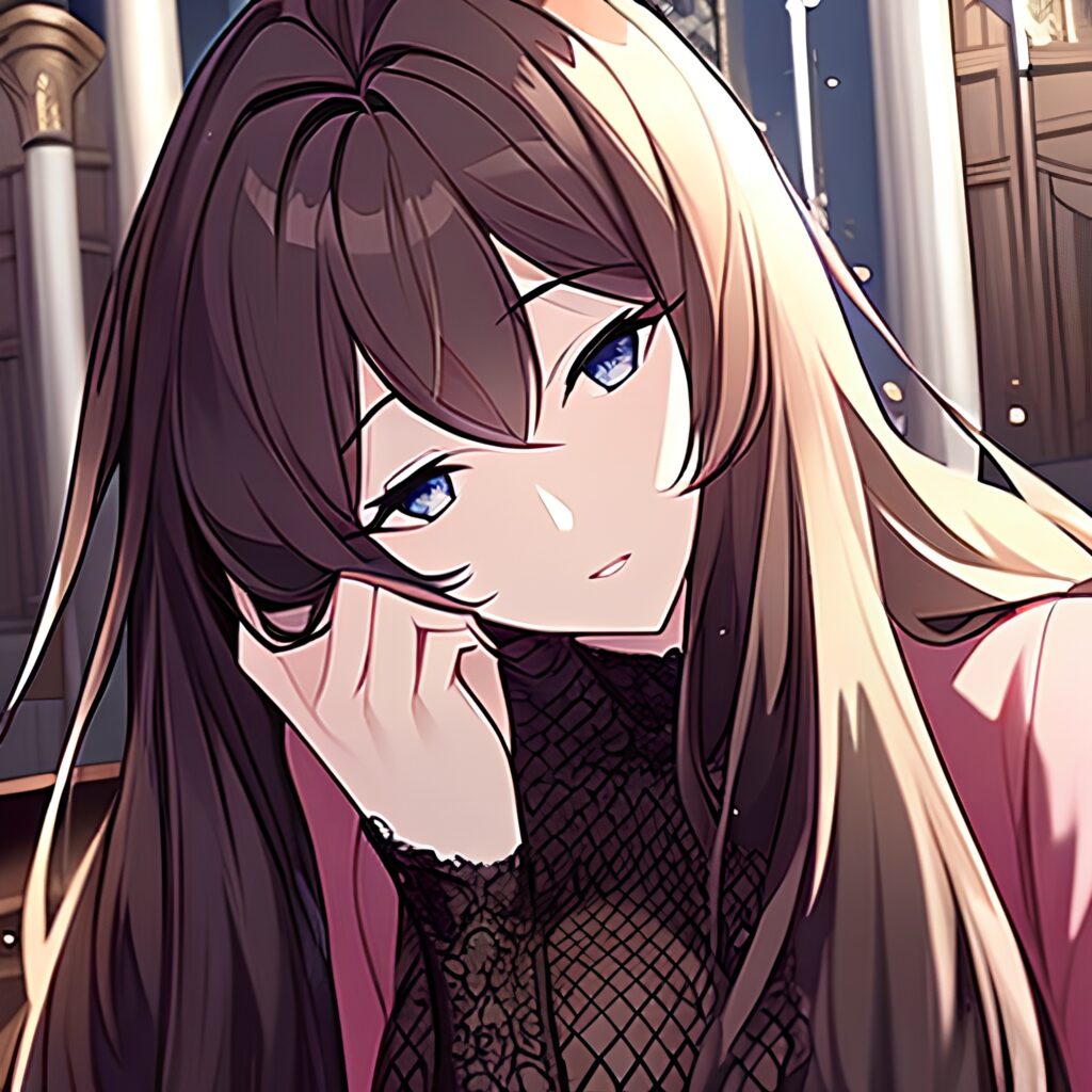 brunette woman long hair fishnet messy hair church 