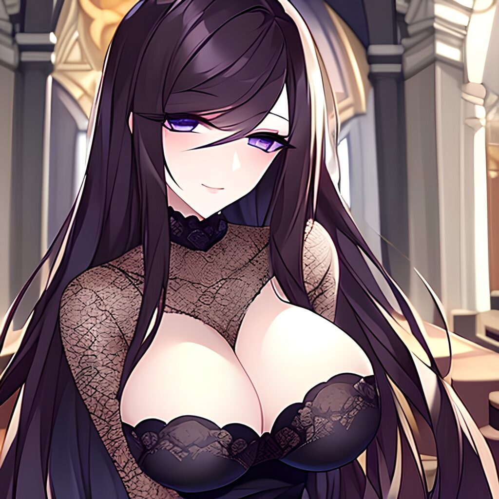 brunette woman long hair messy hair fishnet church