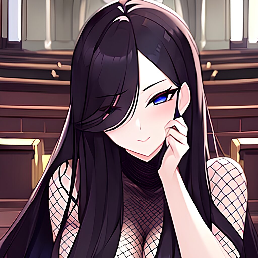 brunette woman messy hair long hair fishnet church 